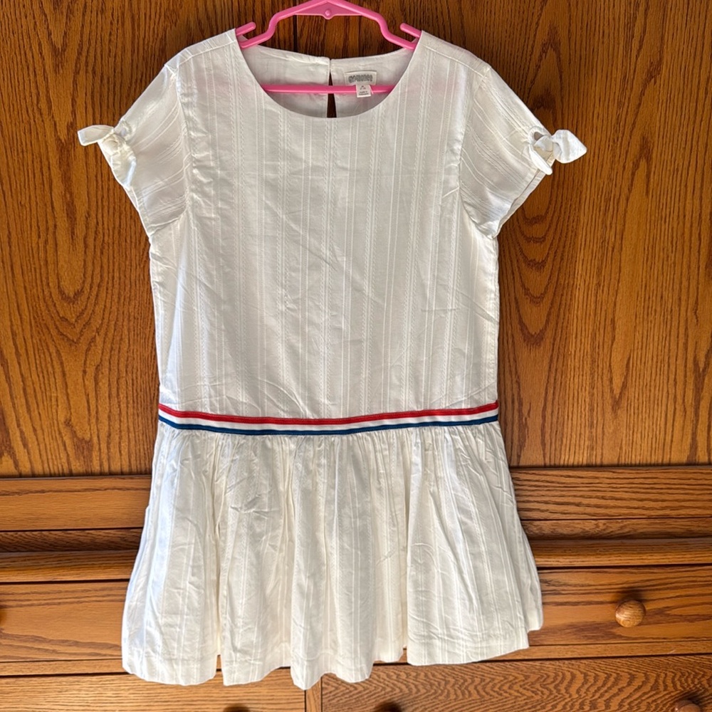 GYMBOREE GIRLS WHITE DRESS, SZ 7-8, BN! RED/WHITE/BLUE DROP WAIST